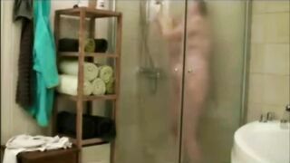 Chubby older housewife woman full naked caught in shower
