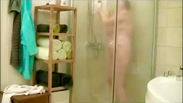 Chubby older housewife woman full naked caught in shower