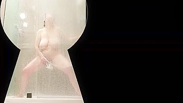 Chunky mature mommy hot masturbating on the shower by using a water jet