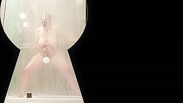 Chunky mature mommy hot masturbating on the shower by using a water jet