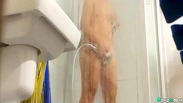 Caught wife masturbation standing in the shower with a stream water