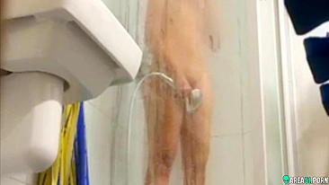 Caught wife masturbation standing in the shower with a stream water