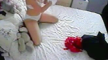 Hidden cam caught, cock hungry wife masturbate in bed