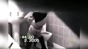 A spy camera caught a colleague masturbating in the public bathroom A spy camera caught a colleague masturbating in the public bathroom