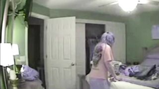 Hidden camera caught chubby housewife masturbating in the bedroom