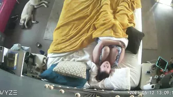 Hot MILF lies in the bed and gets caught masturbating under blanket