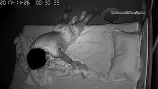 Short-haired wife caught masturbating in the midnight using pillow