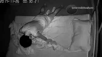 Short-haired wife caught masturbating in the midnight using pillow