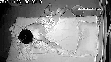 Short-haired wife caught masturbating in the midnight using pillow