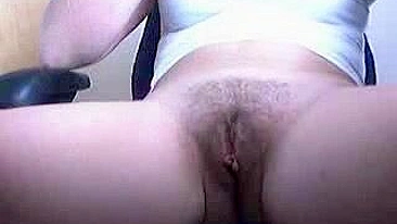 Horny mature mom with sexy bush caught masturbating under the table