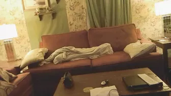 Skilled stalker spies on sister who is caught masturbating on the sofa