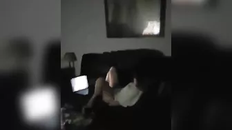 Fucking on screen makes mom get caught masturbating through the door