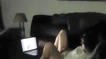 Fucking on screen makes mom get caught masturbating through the door