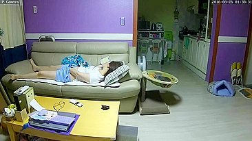 Wife cums to porn being caught masturbating in the night on couch