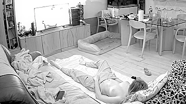 Hidden camera in living room guarantees wife gets caught masturbating