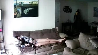 Nerdy sister caught masturbating instead of resting on the sofa