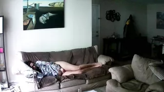 Nerdy sister caught masturbating instead of resting on the sofa
