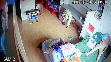 Blonde mom caught masturbating being completely alone in apartment
