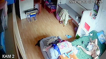 Blonde mom caught masturbating being completely alone in apartment