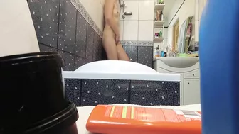 Slender sister caught masturbating on hidden cam installed in bath