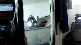 Blond mom caught masturbating by guy who uses mirror to spy on her