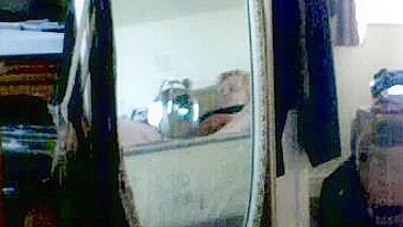 Blond mom caught masturbating by guy who uses mirror to spy on her