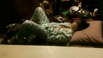 Nerdy sister in pyjamas caught passionately masturbating on her bed