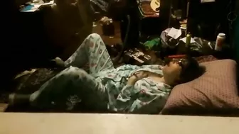 Nerdy sister in pyjamas caught passionately masturbating on her bed Nerdy sister in pyjamas caught passionately masturbating on her bed