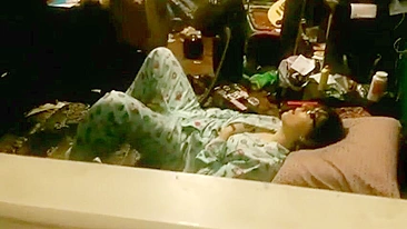 Nerdy sister in pyjamas caught passionately masturbating on her bed