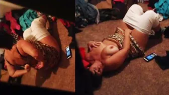 Guy spies on friend's who gets caught masturbating on the floor