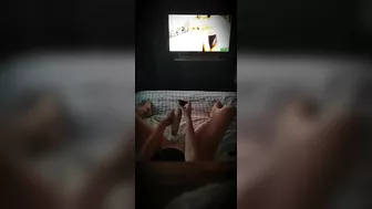 Wife fucks herself and gets caught masturbating to porn through door