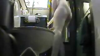 Man captures his naked wife who is caught masturbating in the toilet