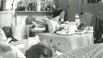 Wife is caught masturbating on husband's black and white hidden camera