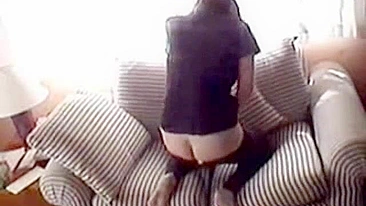 Tempting wife cheats on husband being caught masturbating on the sofa