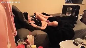 Tattooed sister thrusts fingers into cunt being caught masturbating