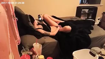 Tattooed sister thrusts fingers into cunt being caught masturbating