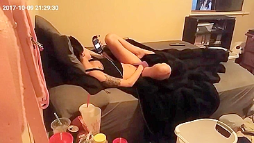 Tattooed sister thrusts fingers into cunt being caught masturbating