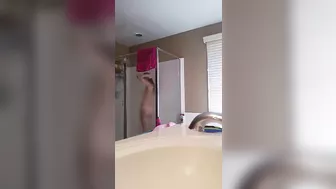 Sister is caught masturbating in shower cabin by her perverted brother
