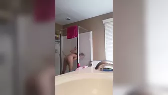 Sister is caught masturbating in shower cabin by her perverted brother