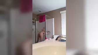 Sister is caught masturbating in shower cabin by her perverted brother