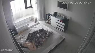 Stunning sister caught masturbating in the morning under blanket