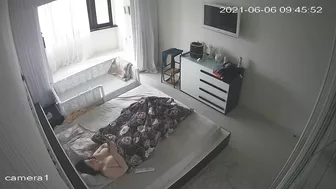 Stunning sister caught masturbating in the morning under blanket