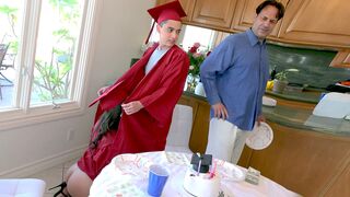 After graduation minx sucks stepbro's XXX dick near their naive dad