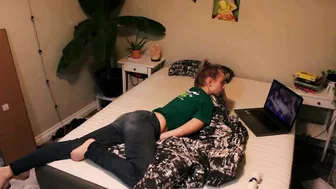 Busty sis masturbating with sex toy while watch porn - Hacked IP Cam