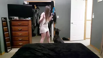 Full nude girl dancing with her dog for the hidden camera