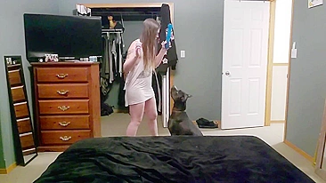 Full nude girl dancing with her dog for the hidden camera