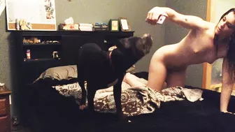 My wife plays with our dog and caught on hidden spy cam taking dirty selfies