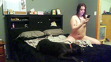 My wife plays with our dog and caught on hidden spy cam taking dirty selfies
