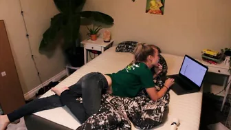 Caught on XXX cam my spoiled sister watching porn and quietly  masturbate