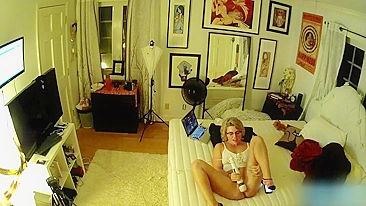 Hidden on the closet spy camera, finally caught my naughty wife masturbating